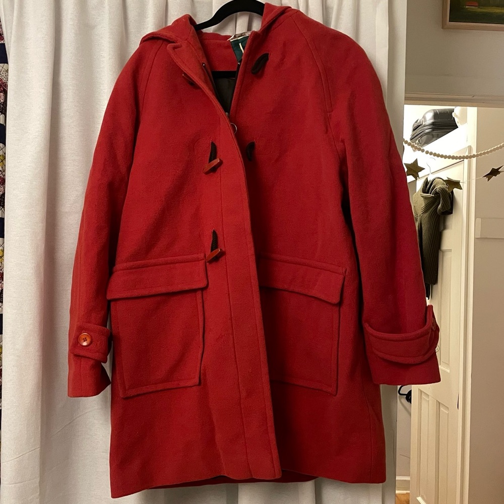 Vintage LL Larry Levine Sport red wool hooded duffel coat